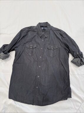 American Rag- Men's Dark Gray Button-Up Shirt - Casual Long Sleeve—Large